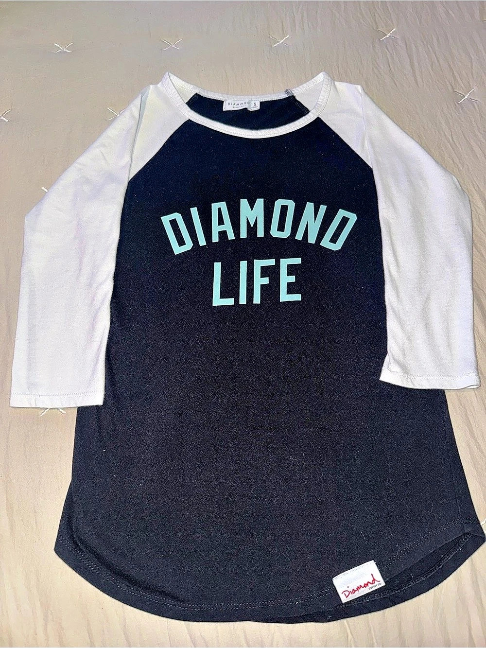 Diamond Supply Co. Diamond Life Baseball T-Shirt. Black & White Small